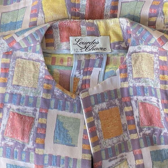 Lourdes Chavez Silk Jacquard Knit Jacket Size 10 Multicolor Patchwork Pockets - Picture 4 of 4